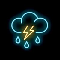Neon sign depicting a storm cloud with lightning and rain vector