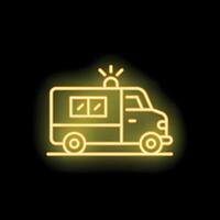 Yellow neon icon of an ambulance driving with its siren on vector