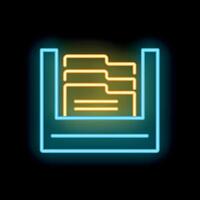 Neon icon of archive folders representing data storage vector