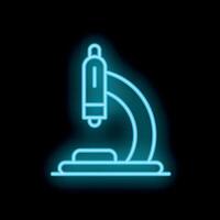 Neon microscope glowing on black background vector