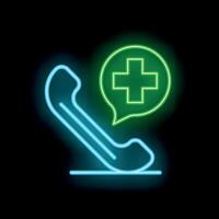 Neon icon of phone ringing with medical cross displaying vector