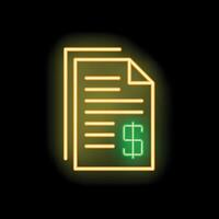 Neon glowing invoice icon representing online payment for e commerce business on a black background vector