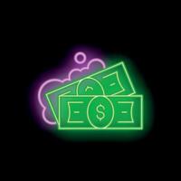 Neon sign of money disappearing in smoke clouds vector