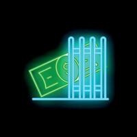 Neon icon of dollar bill behind bars representing corruption vector