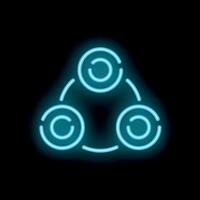 Neon icon of three circles creating triangle shape representing teamwork vector