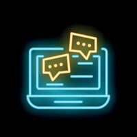 Laptop showing online messaging with speech bubbles in neon style vector