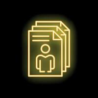Neon icon of resumes representing job applications and recruitment process vector