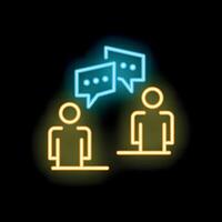 Two people communicating with speech bubbles in neon style vector