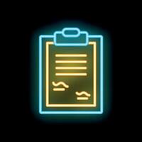 Glowing neon line clipboard with checklist icon isolated on black background. illustration vector