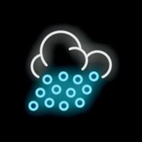 Bright neon sign showing cloud producing snowfall on black background vector