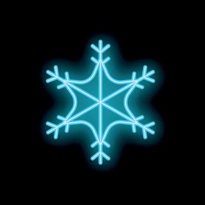 Bright blue neon snowflake glowing on dark background