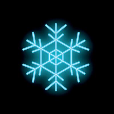 Bright neon blue snowflake glowing on black background