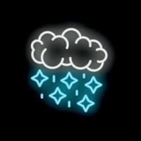 Glowing neon sign of cloud raining stars on black background vector