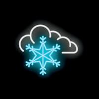 Neon snowflake falling from cloud on black background vector