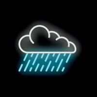 Neon style raining cloud icon glowing on dark background vector