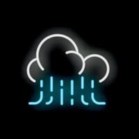Blue and white neon sign of raining cloud on black background vector