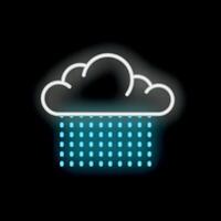 Neon sign depicting rain falling from cloud on black background vector