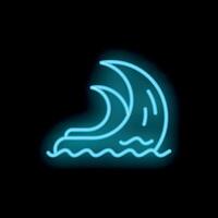 Blue neon sign of a large wave breaking in the ocean vector