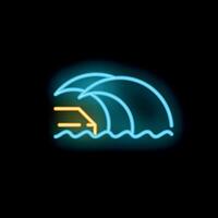 Neon style icon of giant waves crashing on tiny house vector