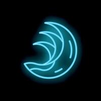 Bright blue neon sign showing three waves breaking right in turquoise on black background vector