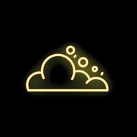 Yellow neon sign of cloud with soap bubbles on black background vector
