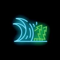 Neon style icon of tsunami wave crashing on trees vector