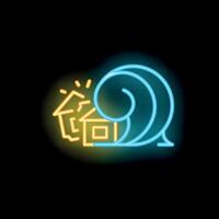 Neon style icon of tsunami wave crashing house representing natural disaster vector