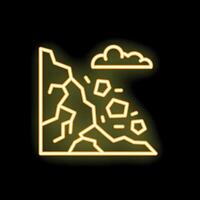 Neon sign style icon of a rockslide falling from a mountain with cracks vector