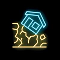 Neon style icon house falling into earthquake fault line vector