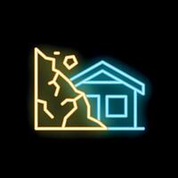 Neon style icon showing landslide crushing house vector