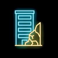 Neon style icon showing building experiencing landslide vector