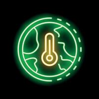 Neon icon of thermometer showing increasing global temperature vector
