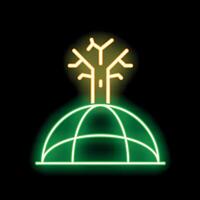Neon icon of a tree growing on top of planet earth vector