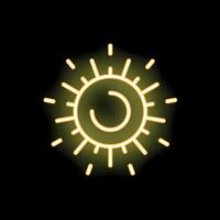 Yellow neon sun shining bright on black background vector