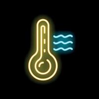 Neon thermometer showing increasing temperature icon on black background vector
