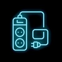Neon blue electric extension cord with two sockets and one device connected vector
