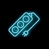 Neon blue icon of extension cord with plug on black background vector