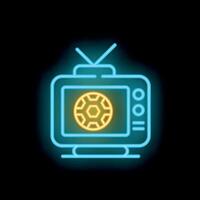 Neon television showing football match on black background vector