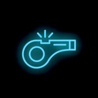 Blue neon whistle blowing icon glowing on dark background vector