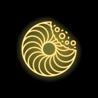Glowing neon icon of bitten round pastry on black background vector