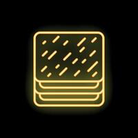 Neon yellow mattress stack glowing on black background vector