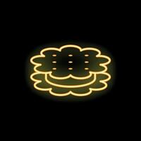 Neon sign showing delicious round cookies on black background vector