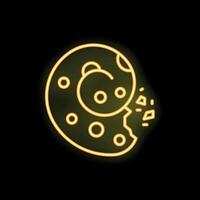 Neon sign showing bitten chocolate chip cookie on black background vector