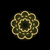 Round ornament glowing with yellow neon light on black background vector