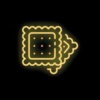 Neon icon of square cracker with scalloped edge glowing yellow vector