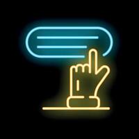 Neon icon of hand pointing at digital screen vector