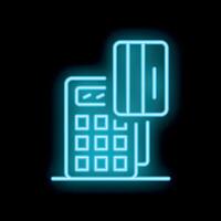 Neon sign of credit card being inserted in pos terminal on black background vector