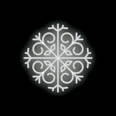 White neon snowflake glowing on black background
