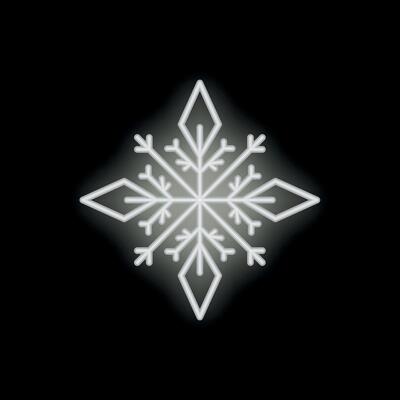 White neon snowflake glowing on black background