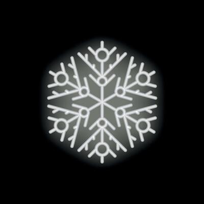 White neon snowflake glowing on dark background